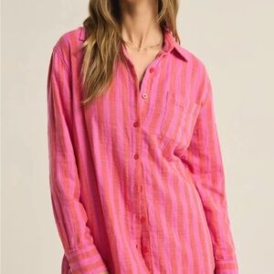 Z Supply Pink Button Down Shirt Relaxed Fit
